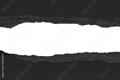 Black ripped paper torn edges strips isolated on white background