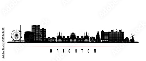 Brighton skyline horizontal banner. Black and white silhouette of Brighton, UK. Vector template for your design.