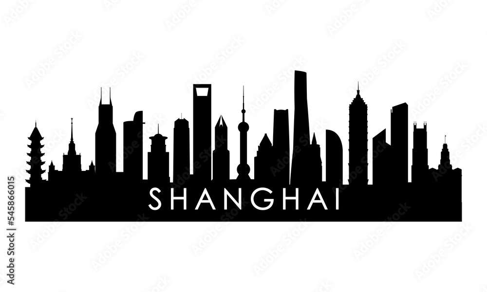 Shanghai skyline silhouette. Black Shanghai city design isolated on white background.