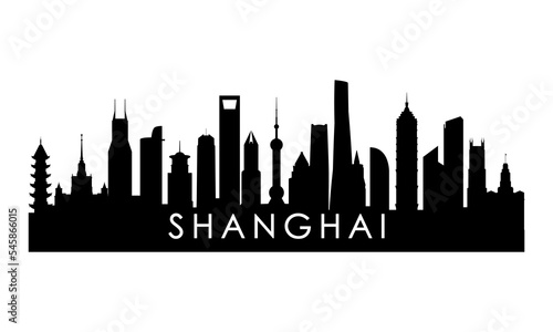 Shanghai skyline silhouette. Black Shanghai city design isolated on white background.