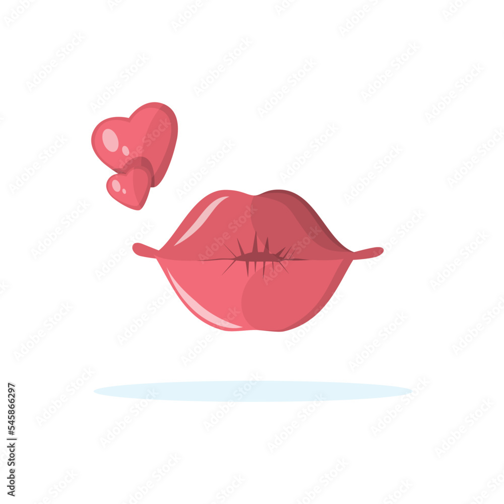 Kiss icon. Lips and hearts. Valentine day celebration Kiss icon. Lips and hearts. Valentine day celebration