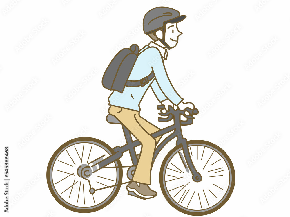 ヘルメットをして自転車に乗る男性 ヘルメットをして自転車に乗る男性
