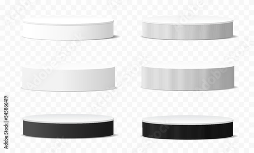 Vector 3d cylinder pedestal podium geometric platform. Product display presentation. Minimal scene colours  black and white template design