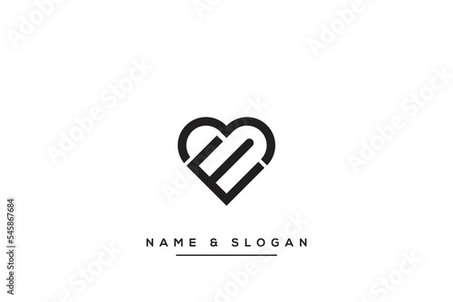 Simple alphabet letter E heart logo vector icon symbol template.