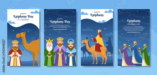 Happy Epiphany Day Social Media Stories Flat Cartoon Hand Drawn Templates Illustration