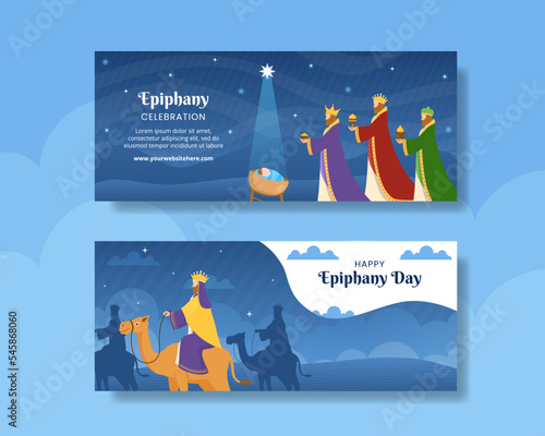 Happy Epiphany Day Horizontal Banner Flat Cartoon Hand Drawn Templates Illustration