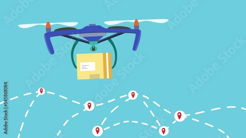 A shipping drone, taking a box to different destinations
