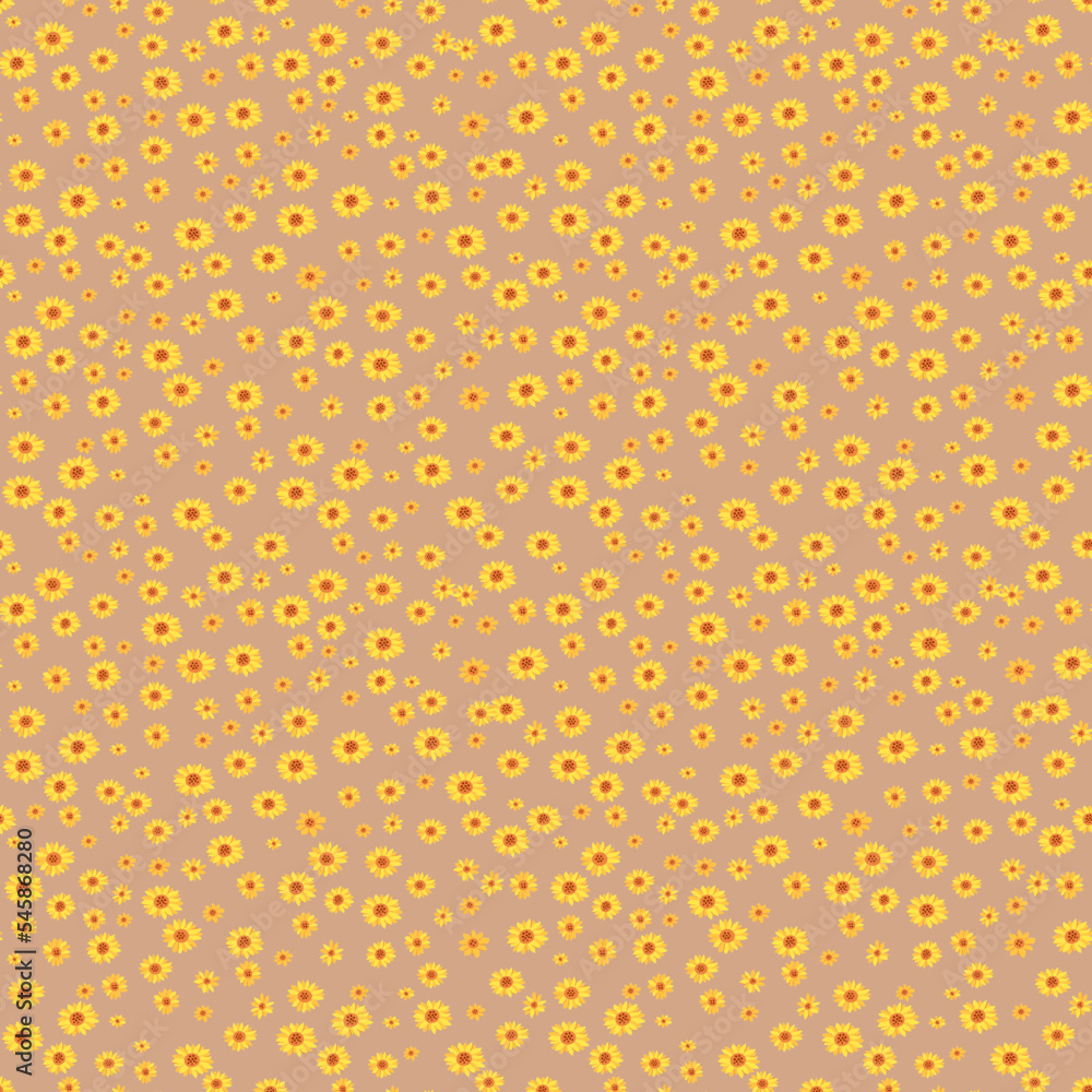 Cute flower pattern in the form of a small flower. The imprint of the game. The motives are scattered randomly. Seamless vector texture. Print with small yellow flowers. Cute flower pattern in the form of a small flower. The imprint of the game. The motives are scattered randomly. Seamless vector texture. Print with small yellow flowers.