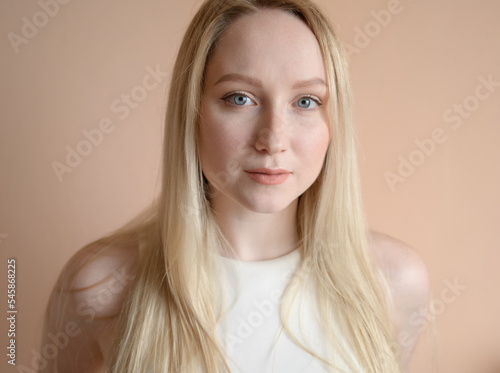 Portrait of young woman without retouch - natural beauty.