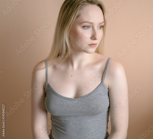 Portrait of young woman without retouch - natural beauty.