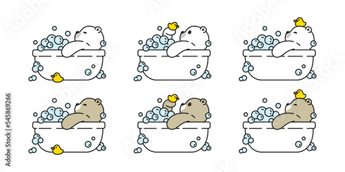 bear polar vector icon shower bath rubber duck soap shampoo pet teddy cartoon character symbol illustration animal doodle design clip art