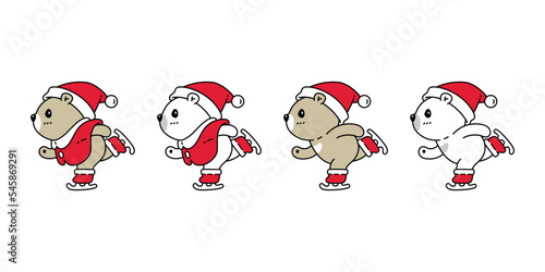 Bear vector polar bear chriatmas santa claus ice skating icon running cartoon character gift logo doodle teddy symbol animal illustration isolated design