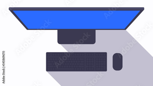 Top view of desktop computer set graphic illustration background