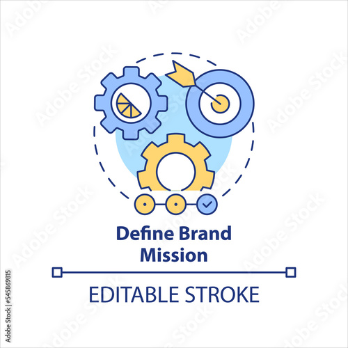 Define brand mission concept icon. Optimize work process. Improve business. Set goals abstract idea thin line illustration. Isolated outline drawing. Editable stroke. Arial, Myriad Pro-Bold fonts used