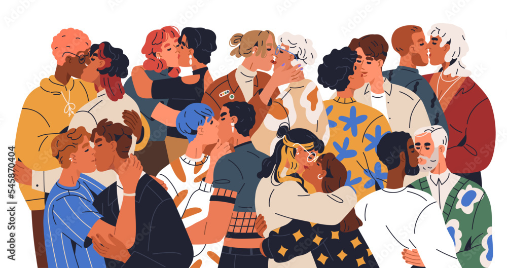 Homosexual couples kissing. LGBT community, free love concept. Gays and ...