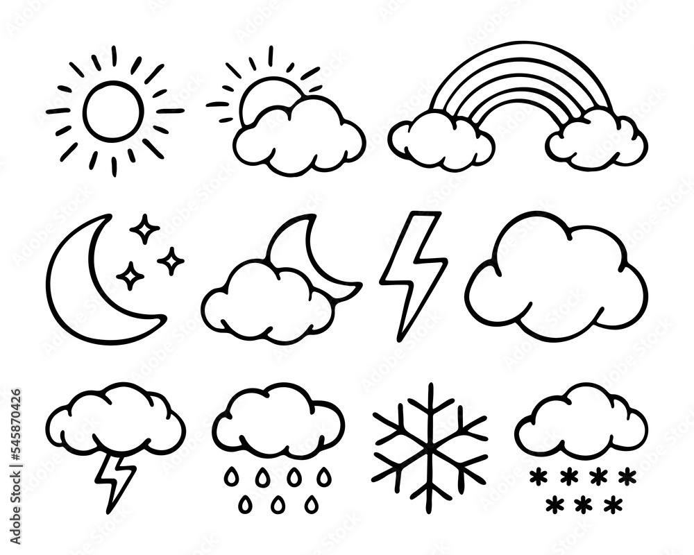Set of weather doodles vector illustration Set of weather doodles vector illustration