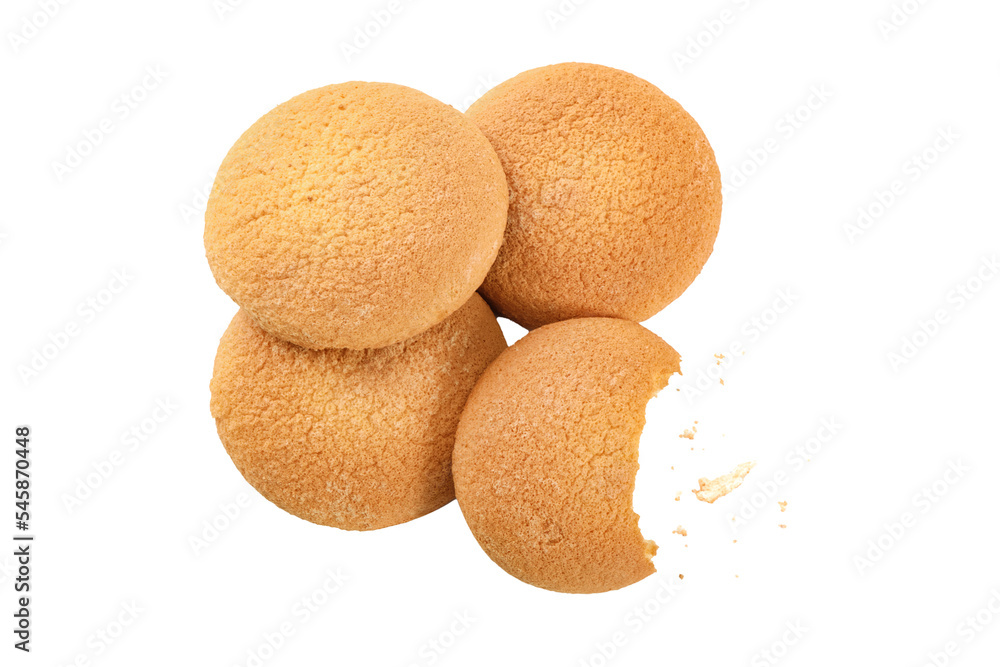 Cookies policy concept - heap of whole biscuits and one bitten with crumbs isolated on a transparent background Cookies policy concept - heap of whole biscuits and one bitten with crumbs isolated on a transparent background
