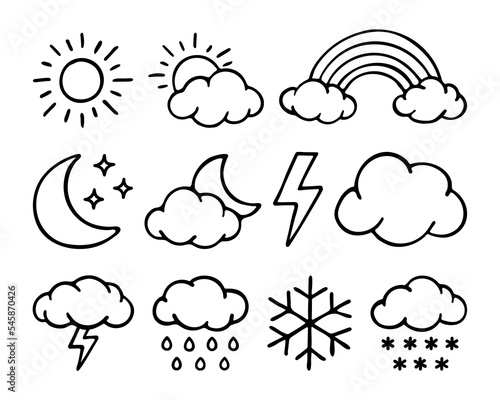 Set of weather doodles vector illustration