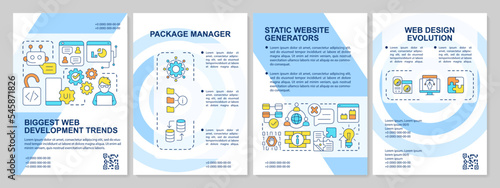 Top digital technology trends blue brochure template. Leaflet design with linear icons. Editable 4 vector layouts for presentation, annual reports. Arial, Myriad Pro-Regular fonts used