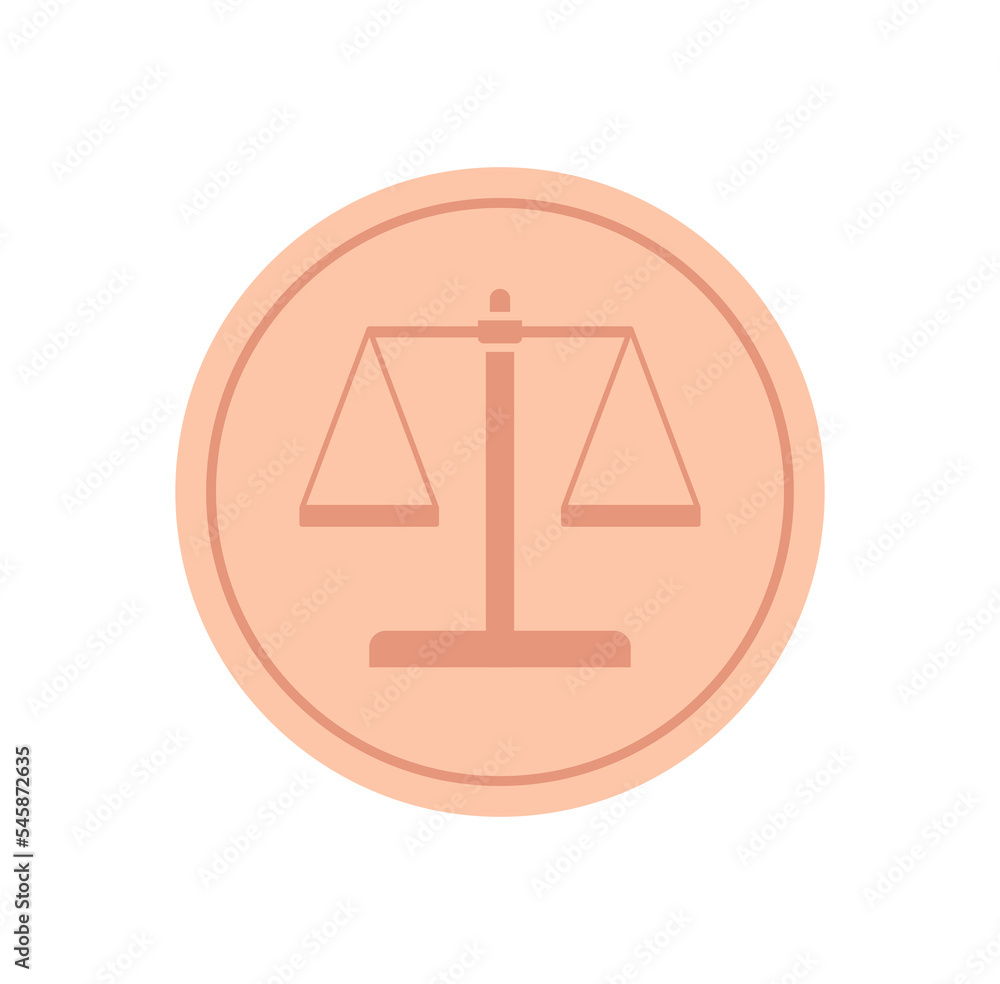 Justice badge and simple style retro gold scales symbol for measure justice concept flat illustration.	
