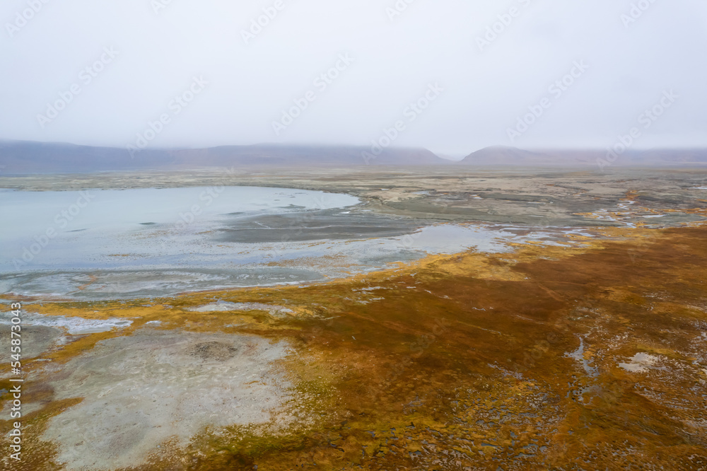 aerial landscape of The Tso Kar or Tsho kar is a fluctuating salt lake known for its size and depth situated in the Rupshu Plateau and valley in the southern part of Ladakh in India