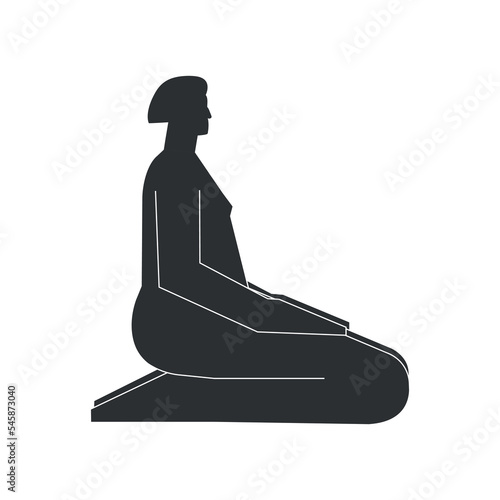 Vector isolated illustration with flat black silhouette of female person doing finess. Athletic woman learns yoga posture - Thunderbolt Pose. Sportive exercise - Vajrasana