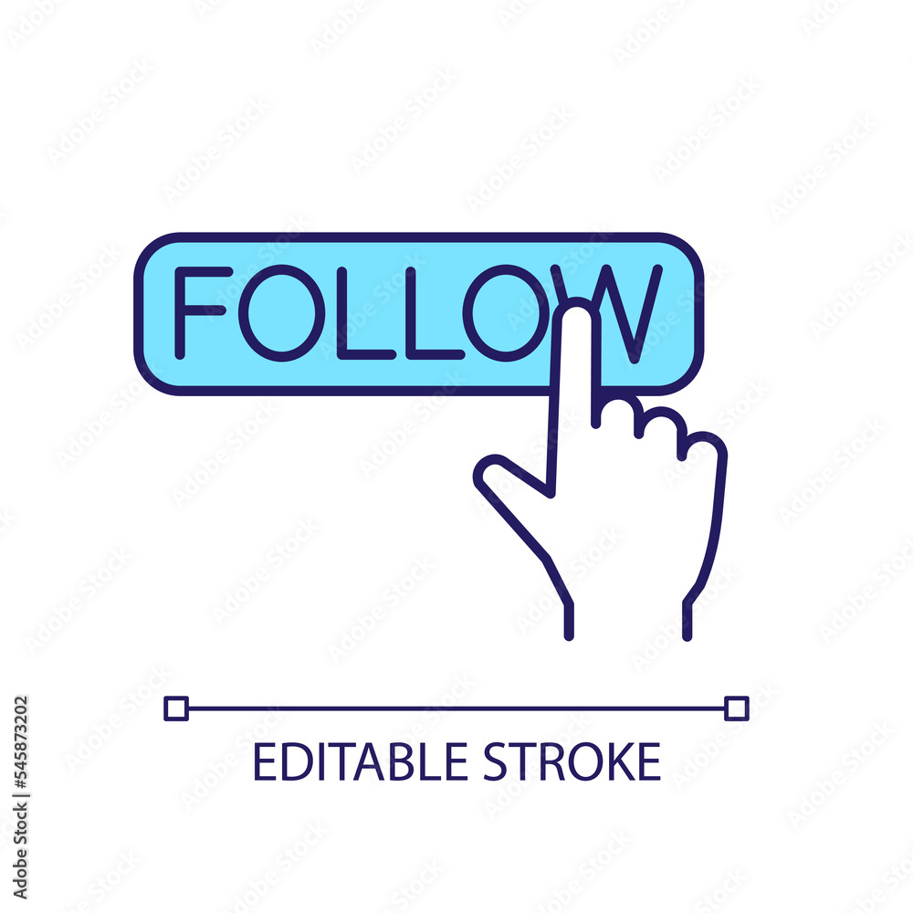 Social media following RGB color icon. Expand blog audience. Users activity. Boost interaction. Isolated vector illustration. Simple filled line drawing. Editable stroke. Arial font used Social media following RGB color icon. Expand blog audience. Users activity. Boost interaction. Isolated vector illustration. Simple filled line drawing. Editable stroke. Arial font used