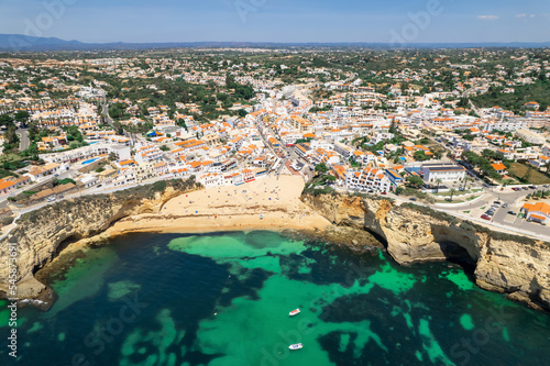 Landscape of the Carvoeiro town with beautiful beach in Algarve, Portugal