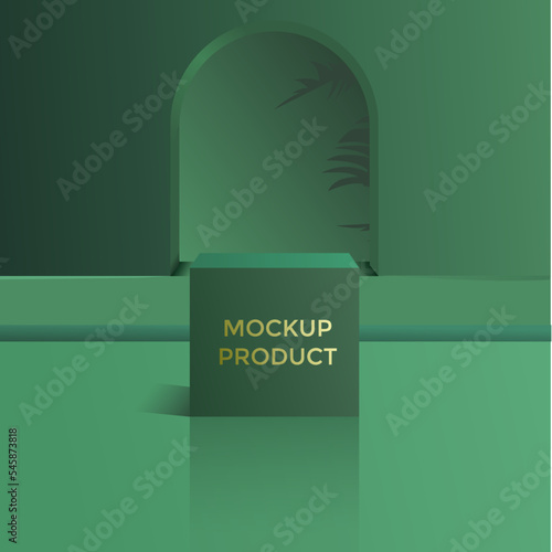Abstract minimum scene with geometric shapes podium with light green