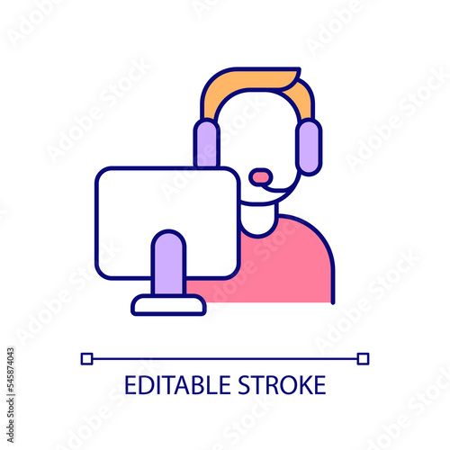 Live streamer RGB color icon. Esports player. Playing online game. Video tournament commentator. Isolated vector illustration. Simple filled line drawing. Editable stroke. Arial font used