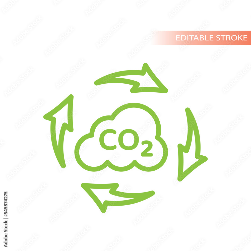 Co2 cloud and arrows line vector icon. Carbon dioxide pollution cycle outlined symbol. Co2 cloud and arrows line vector icon. Carbon dioxide pollution cycle outlined symbol.