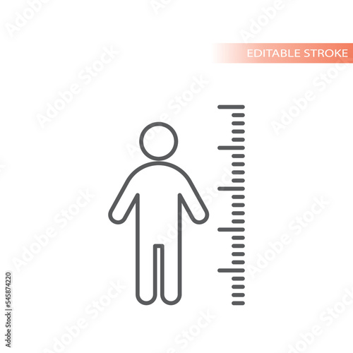 Height measure and man line vector icon. Scale and a person outlined symbol.