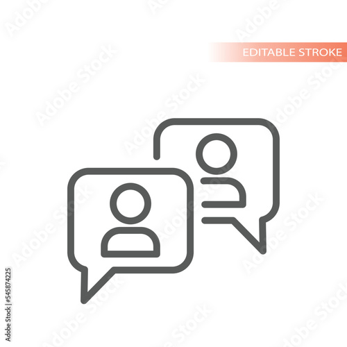 People, user talking in chat bubble line vector icon. Online conversation, speech balloon call outline symbol.