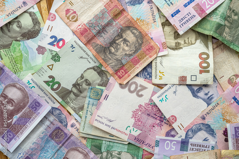Ukrainian money, hryvnia as business background Ukrainian money, hryvnia as business background