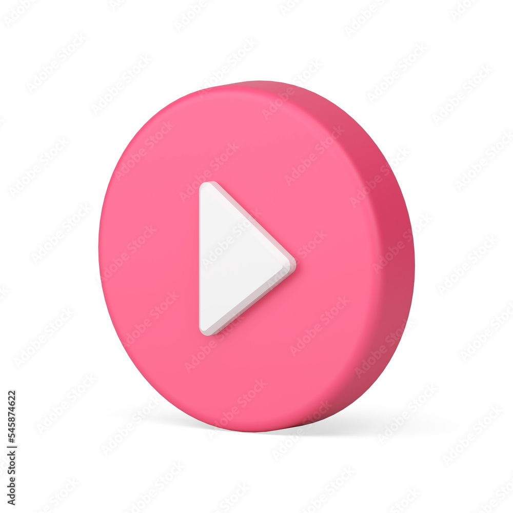Pink circle play button navigation menu start beginning broadcasting isometric 3d icon Pink circle play button navigation menu start beginning broadcasting isometric 3d icon