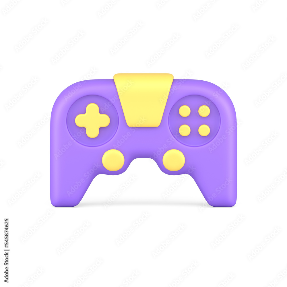 Realistic 3d icon purple yellow video game joystick illustration. Gamepad console controller Realistic 3d icon purple yellow video game joystick illustration. Gamepad console controller