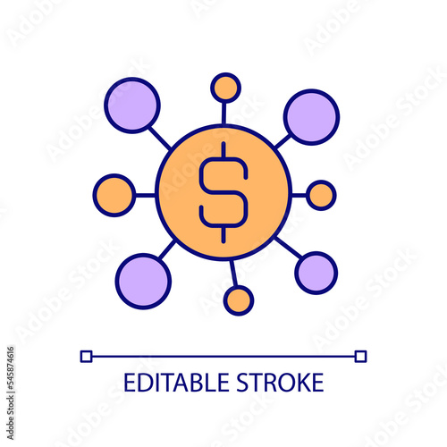Multiple income stream RGB color icon. Various ways to make money. Budget strategy. Revenue sources. Isolated vector illustration. Simple filled line drawing. Editable stroke. Arial font used
