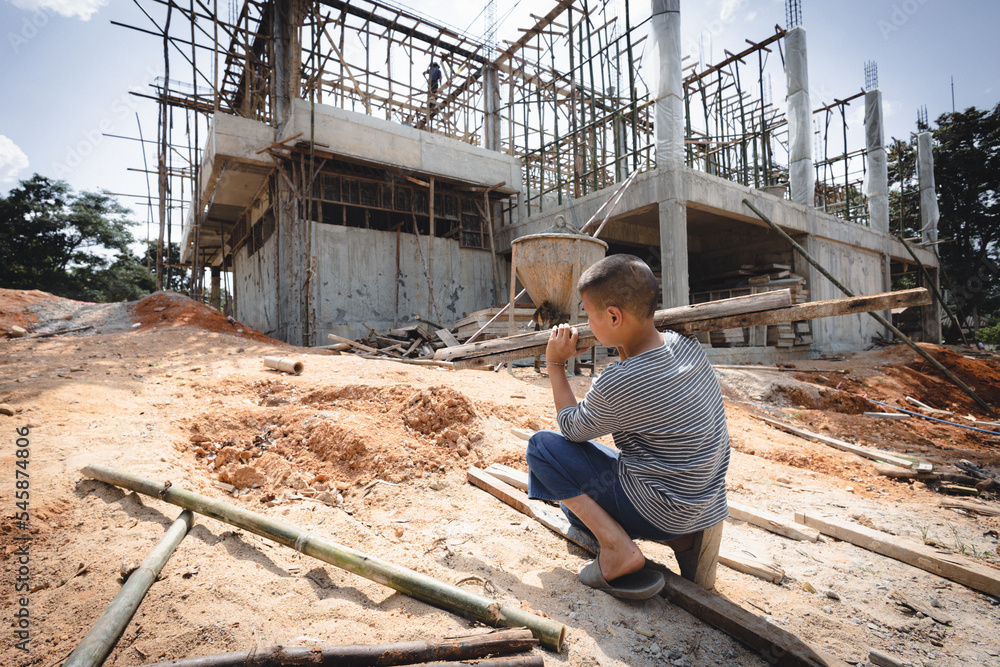 Poor children are forced to work construction, Violence children and trafficking concept,Anti-child labor, Rights Day on December 10. Poor children are forced to work construction, Violence children and trafficking concept,Anti-child labor, Rights Day on December 10.