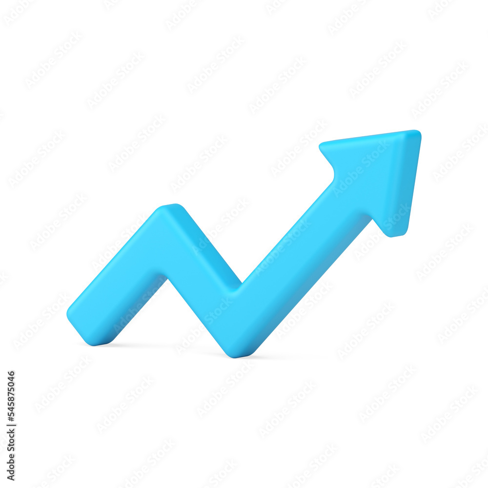 Blue angled arrow top pointing realistic 3d icon up pointer graph and chart business message Blue angled arrow top pointing realistic 3d icon up pointer graph and chart business message