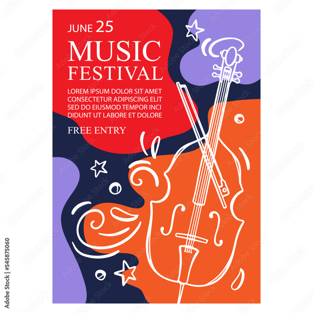 CLASSICAL MUSIC FESTIVAL Vertical Banner Concert Poster With Cello And