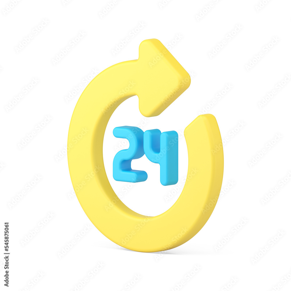 Isometric yellow twenty four hours circle arrow support service hotline helpline 3d icon Isometric yellow twenty four hours circle arrow support service hotline helpline 3d icon