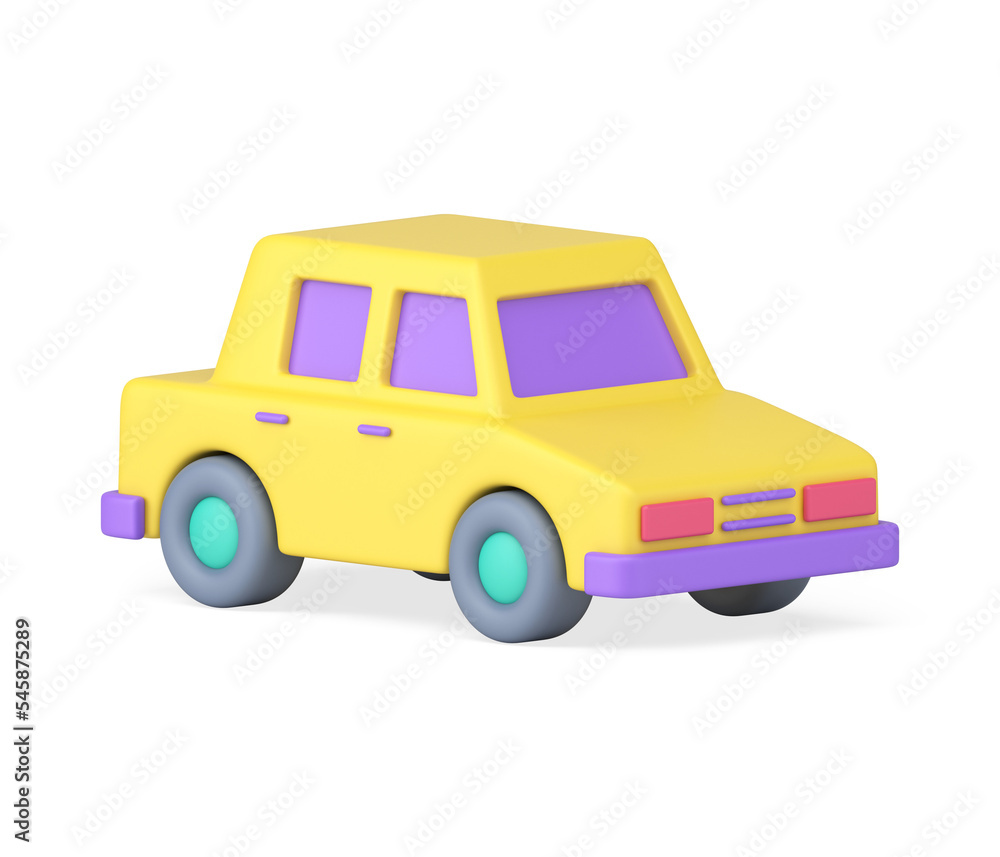 Glossy yellow car with purple windows motor automobile transportation realistic 3d icon
