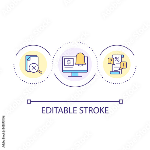 Payments automatization loop concept icon. Systematization of financial operations. Banking abstract idea thin line illustration. Isolated outline drawing. Editable stroke. Arial font used