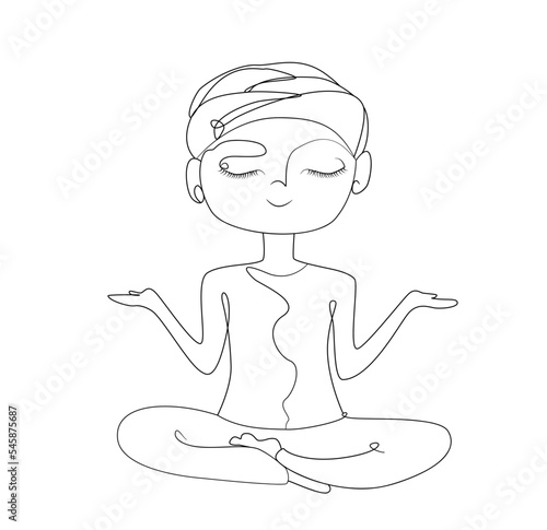 Continuous line drawing. A woman does exercises in a yoga pose. Vector illustration.