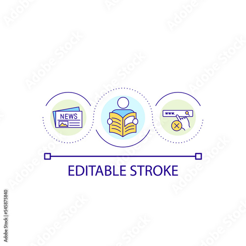 Physical print newspaper loop concept icon. Avoid electronic news sources. Offline media abstract idea thin line illustration. Isolated outline drawing. Editable stroke. Arial font used