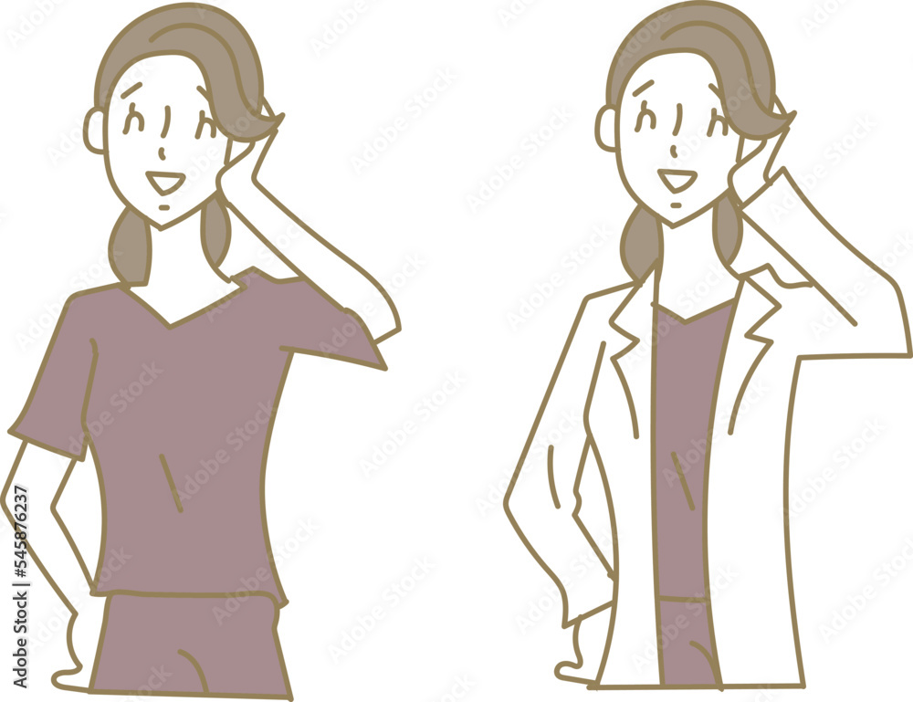 困り笑いの若い女性医師のイラストセット