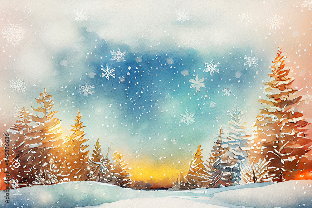 Fototapeta premium Cute winter landscape. Winter banner. Winter walk.
