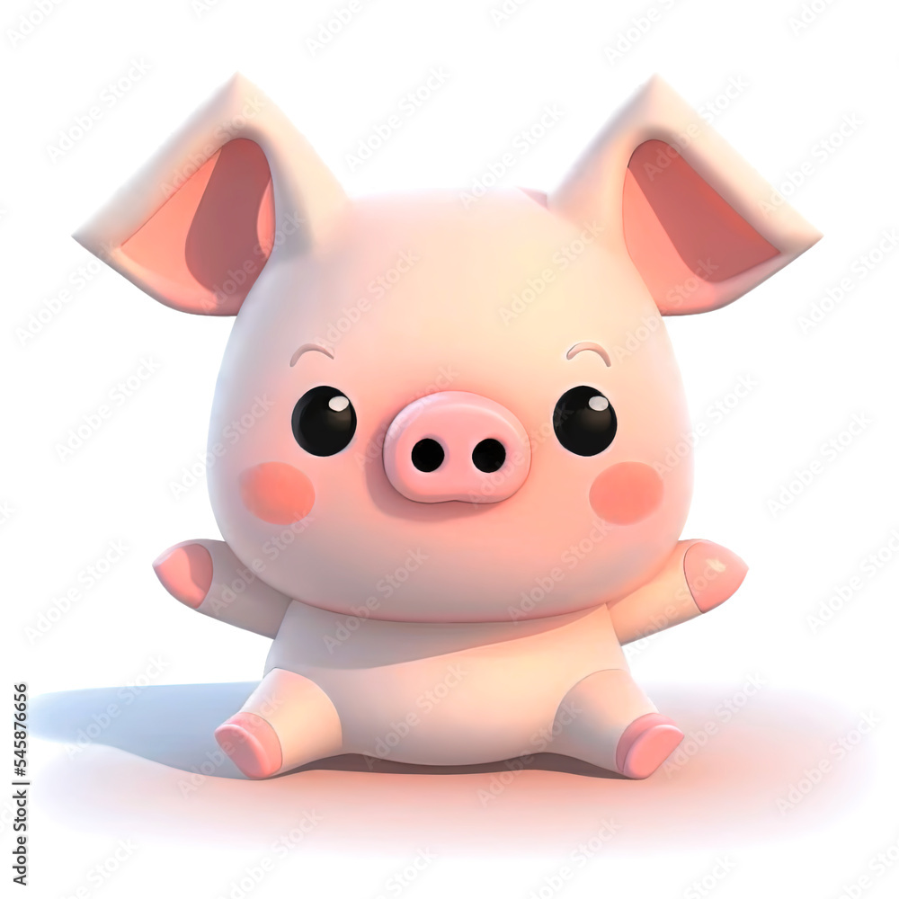 cute little pig 3D render over white cute little pig 3D render over white