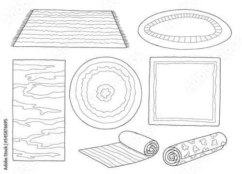 Carpet set graphic black white sketch isolated illustration vector