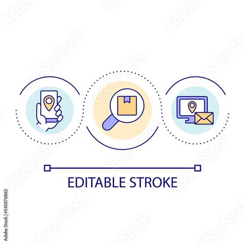 Parcel tracking loop concept icon. Package monitoring. Delivery management. Control shipping abstract idea thin line illustration. Isolated outline drawing. Editable stroke. Arial font used